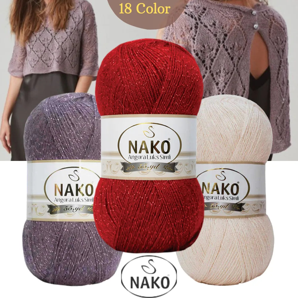 Nako Angora Luks simli, glitter, crochet knit yarn, Hobby Shopy