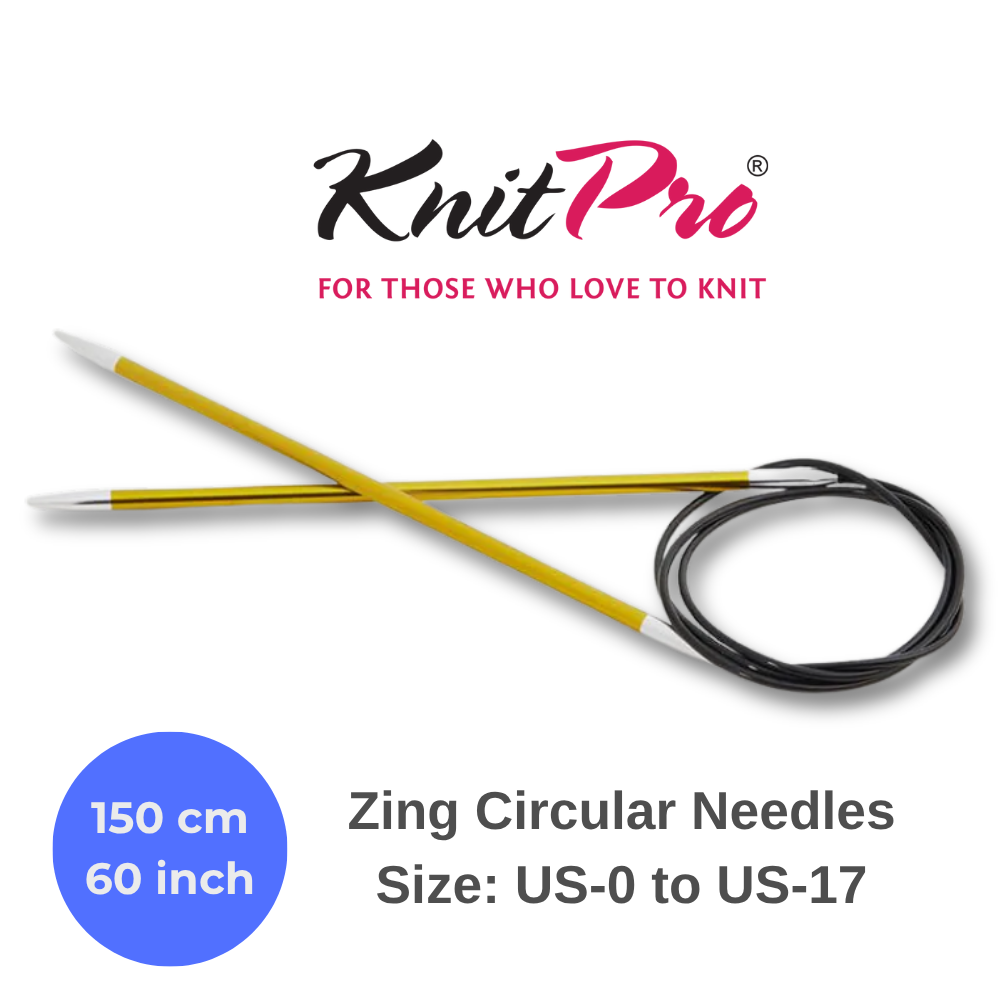 Zing fixed circular needles come in variety of lengths and in colour specific sizes. Clearly seen sizes are laser printed for long wear.