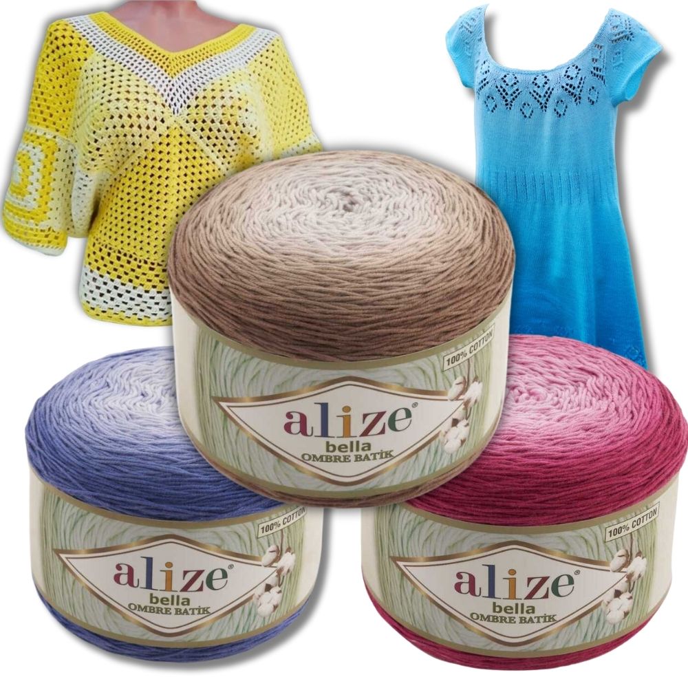 Alize Bella Ombre Batik Cotton Cake Yarn, Hobby Shopy